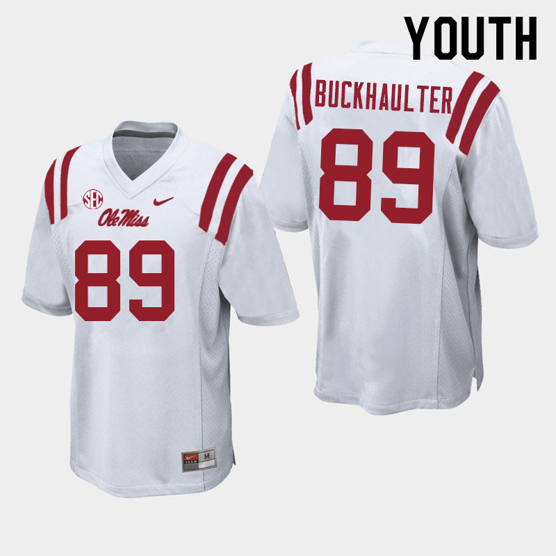 Youth #89 Brandon Buckhaulter Ole Miss Rebels College Football Jerseys Sale-White - Click Image to Close